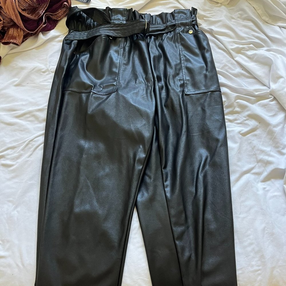 black faux leather pants